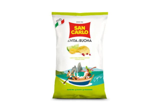 San Carlo Lime & Pink Pepper Flavour Crisps (16x150g) | Wholesale